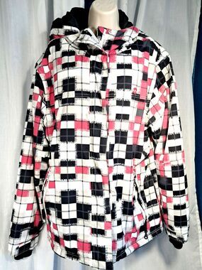 Billabong Altyr Waterproof Ski Snow Jacket Size XL Black Pink Hooded Checkered